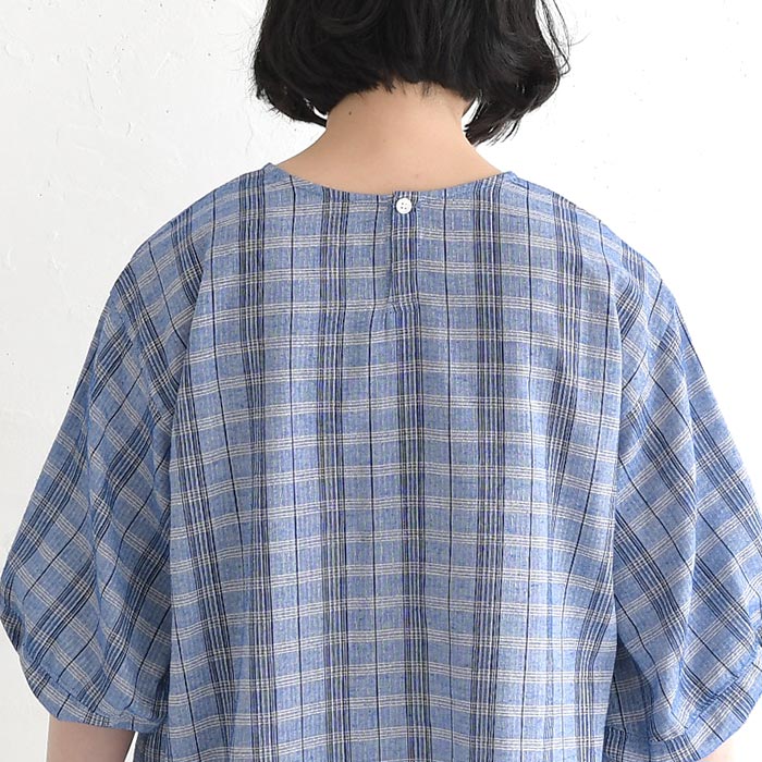 ブラウス ぽわん袖 ドビー チェック柄 綿100% earth_eco_loco 春 夏 30代 40代 50代 26SS0522, 0724ptn | earth_eco_loco | 18
