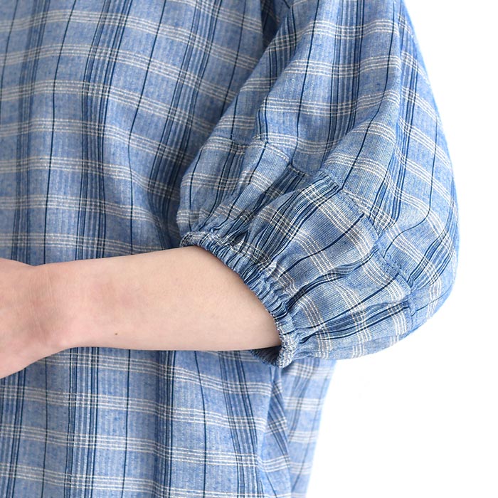ブラウス ぽわん袖 ドビー チェック柄 綿100% earth_eco_loco 春 夏 30代 40代 50代 26SS0522, 0724ptn | earth_eco_loco | 20