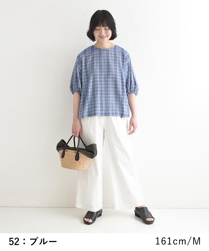 ブラウス ぽわん袖 ドビー チェック柄 綿100% earth_eco_loco 春 夏 30代 40代 50代 26SS0522, 0724ptn | earth_eco_loco | 10