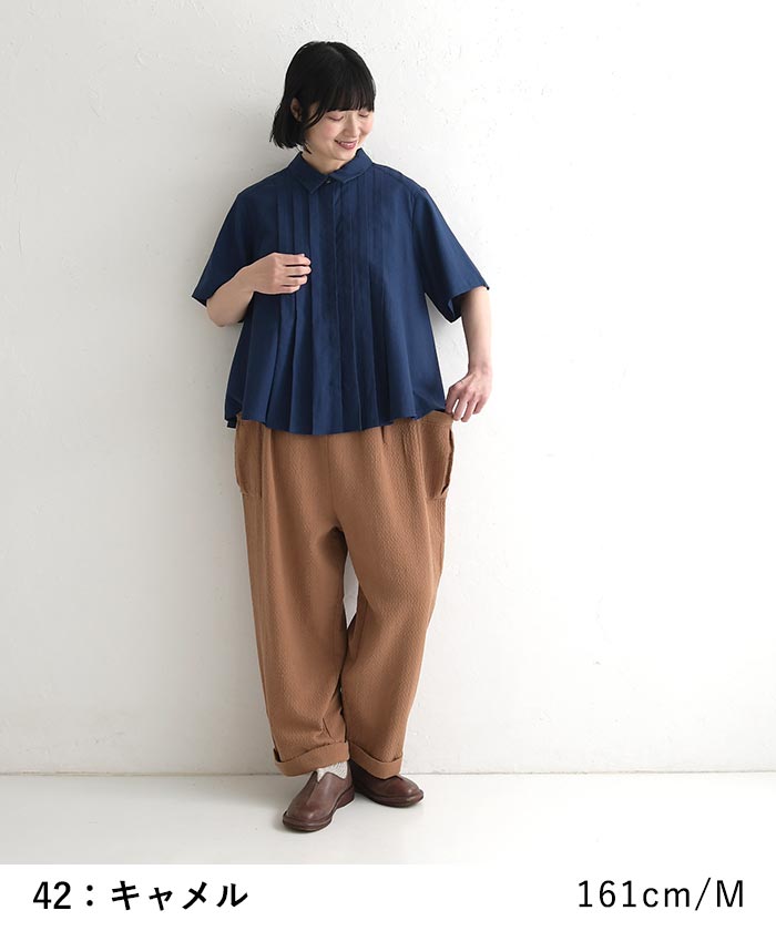 新作早割P5倍 パンツ 綿100％ ぽこぽこ接結ガーゼ 裾ダブルパンツ e+  春 夏 秋 30代 40代 50代 26SS0319, | earth_eco_loco | 12