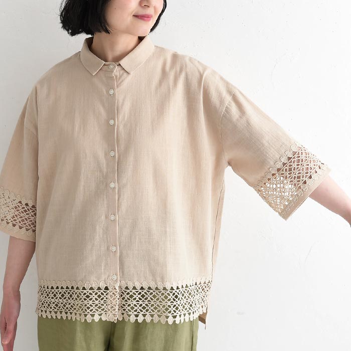 ブラウス フラワーレースで肘をカバー コットン earth_eco_loco 春 夏 30代 40代 50代 26SS0522, | earth_eco_loco | 18