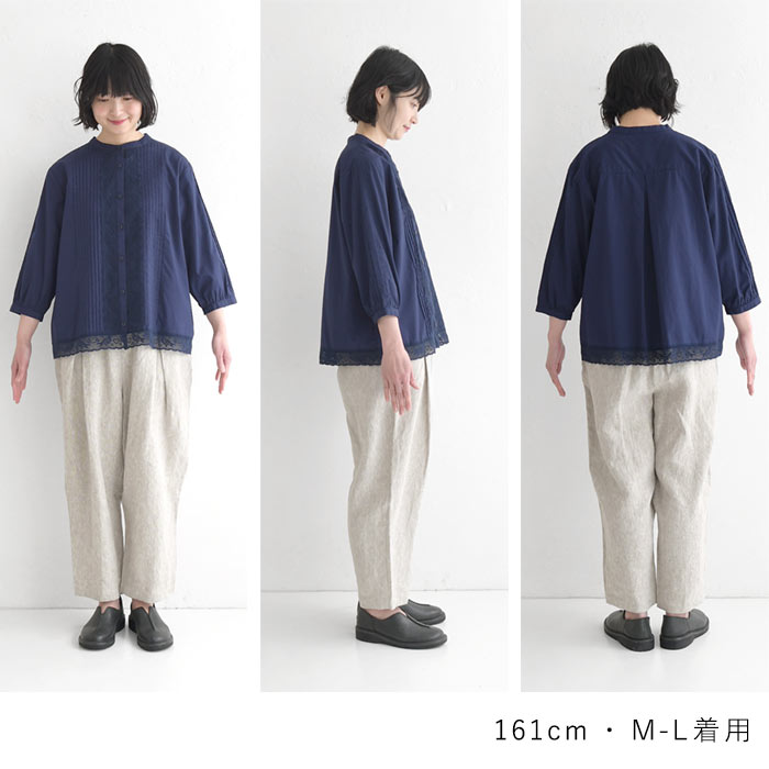小鳥レースの ピンタックブラウス 綿100% earth_eco_loco 春 夏 30代 40代 50代 26SS0410, | earth_eco_loco | 22