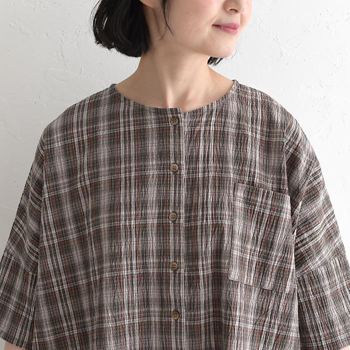 メール便送料無料ブラウス ワッシャーコットン チェック シャツ  夏 春 30代 40代 50代 26SS0424, | earth_eco_loco | 17