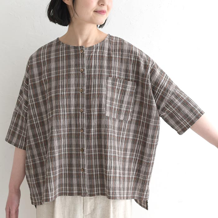 メール便送料無料ブラウス ワッシャーコットン チェック シャツ  夏 春 30代 40代 50代 26SS0424, | earth_eco_loco | 19