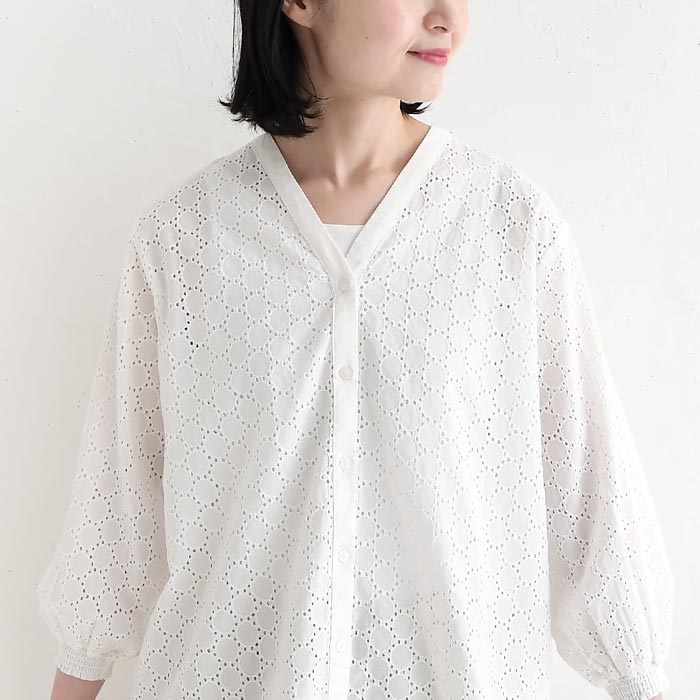 ブラウスカーディガン ラウンド刺繍 涼しい 綿100% earth_eco_loco 夏 春 30代 40代 50代 26SS0604, | earth_eco_loco | 14