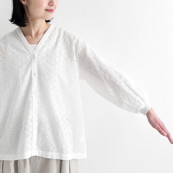 ブラウスカーディガン ラウンド刺繍 涼しい 綿100% earth_eco_loco 夏 春 30代 40代 50代 26SS0604, | earth_eco_loco | 17