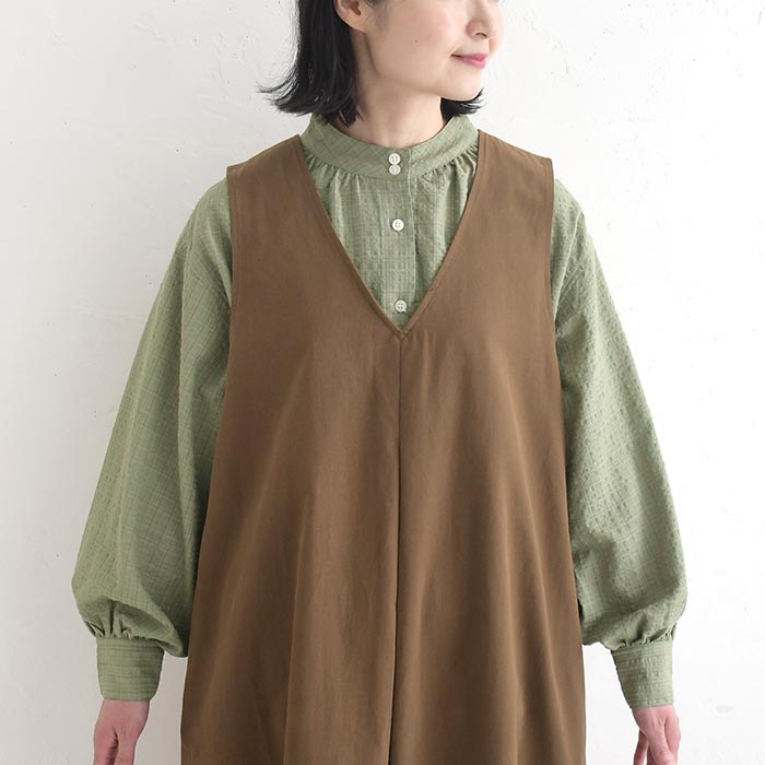 ジャンパースカート Vネック コットンツイル 綿100％ earth_eco_loco  ワンピース 秋 冬 30代 40代 50代 26AW0904, | earth_eco_loco | 13