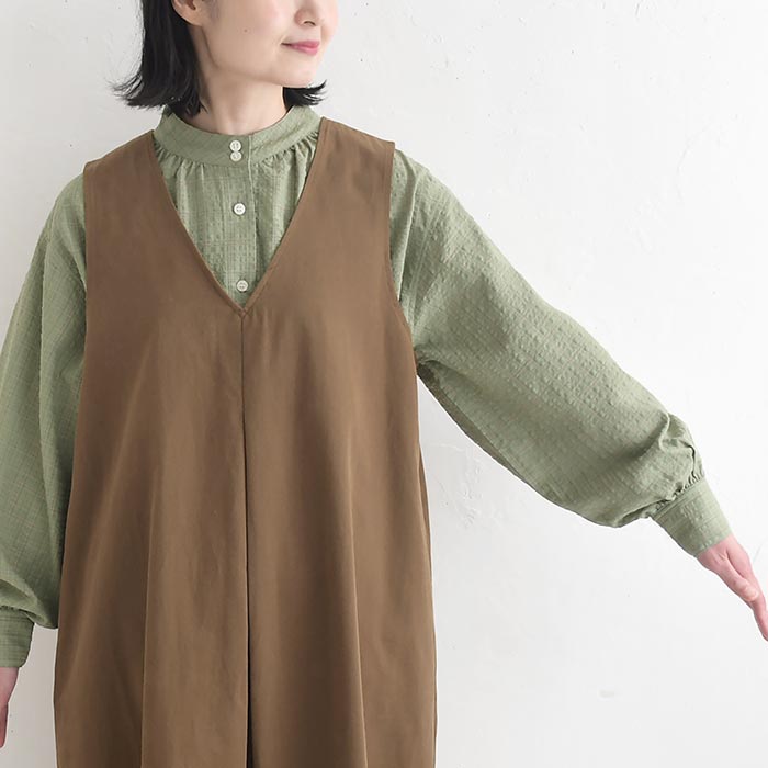 ジャンパースカート Vネック コットンツイル 綿100％ earth_eco_loco  ワンピース 秋 冬 30代 40代 50代 26AW0904, | earth_eco_loco | 15