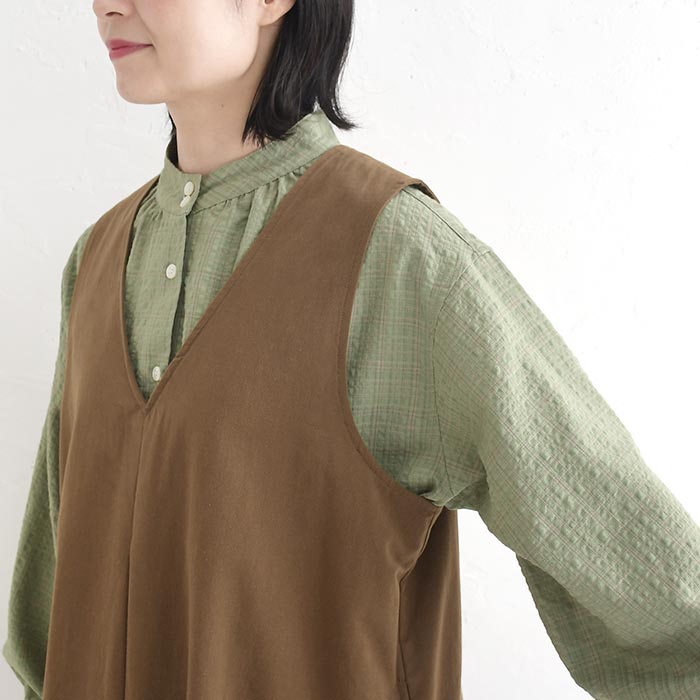 ジャンパースカート Vネック コットンツイル 綿100％ earth_eco_loco  ワンピース 秋 冬 30代 40代 50代 26AW0904, | earth_eco_loco | 16