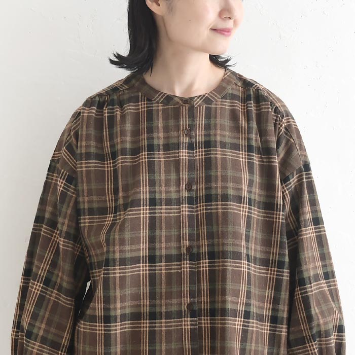 チュニックブラウス 微起毛 コットンチェックearth_eco_loco  秋冬 26AW1009, | earth_eco_loco | 14