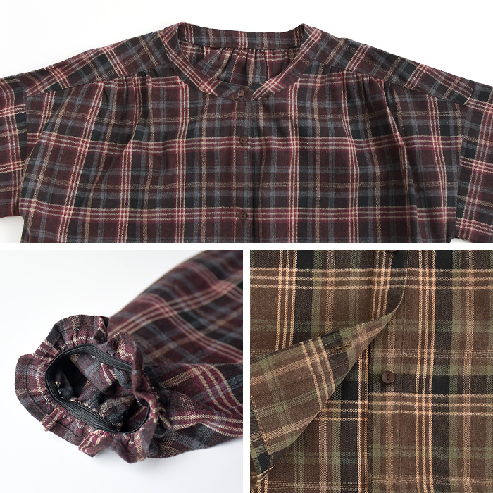 チュニックブラウス 微起毛 コットンチェックearth_eco_loco  秋冬 26AW1009, | earth_eco_loco | 20