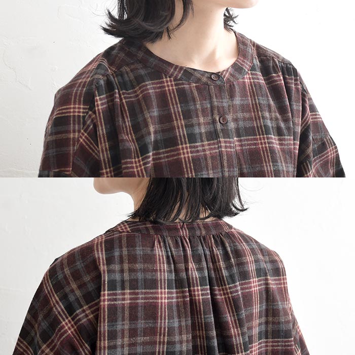 チュニックブラウス 微起毛 コットンチェックearth_eco_loco  秋冬 26AW1009, | earth_eco_loco | 09