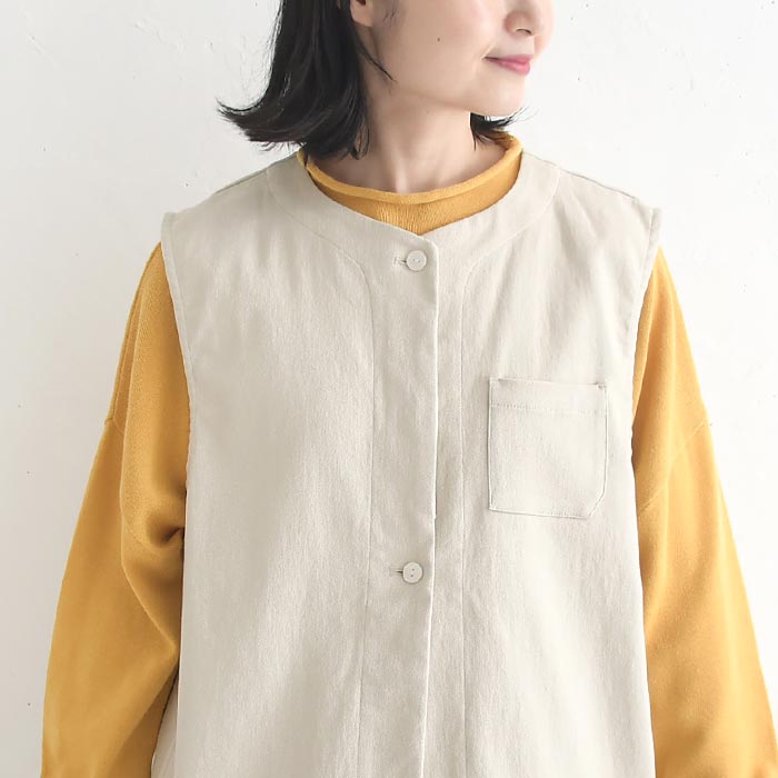 ベスト コットンストレッチツイル 前開き 長め丈 earth_eco_loco  レディース 秋 冬 26AW0910, | earth_eco_loco | 15