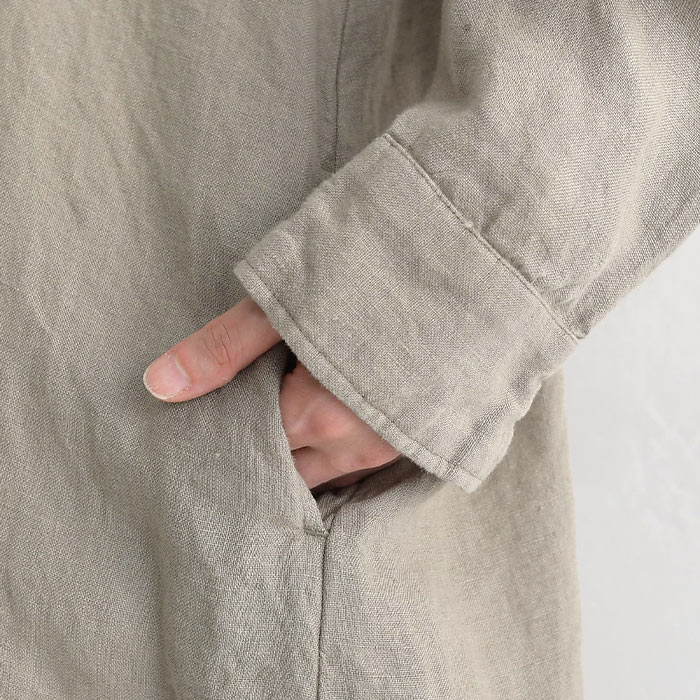 スキッパー ワンピース 長袖 レディース 9番手ヴィンテージリネン 麻100％ 大きいサイズ 26SS0130R, | earth_eco_loco | 19