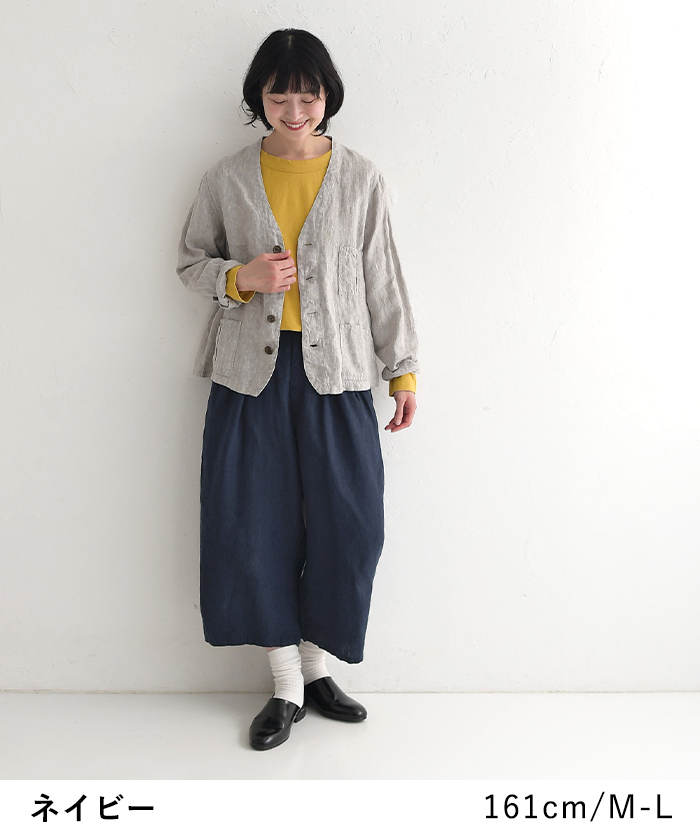 earth_eco_loco ワイドパンツ レディース 8分丈 9番手リネン 麻