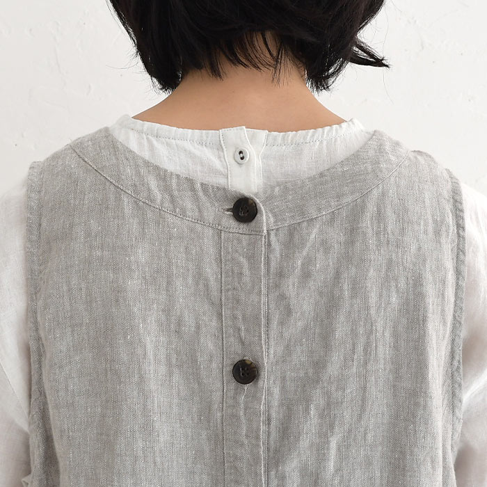 1111円OFFクーポンあり ベスト レディース ジレ 9番手リネン マスク付き ガーデニング 麻100% 26SS0213R, | earth_eco_loco | 20