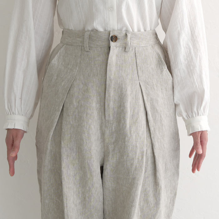 ワイド パンツ 9分丈 ゆったり レディース 9番手リネン 裾タック 麻100％ 秋冬 24AW1204R, オリジナル | earth_eco_loco | 16