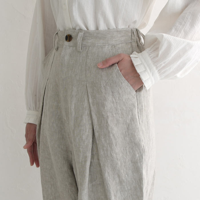 ワイド パンツ 9分丈 ゆったり レディース 9番手リネン 裾タック 麻100％ 秋冬 24AW1204R, オリジナル | earth_eco_loco | 18