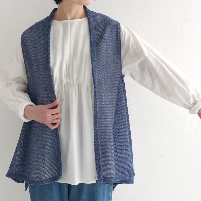 ベスト ジレ レディース ニット ノルマンディリネン ピン付き 日本製 麻100％ 大きいサイズ 25SS0321, earth_eco_loco ベスト ジレ レディース ニット ノルマンディ