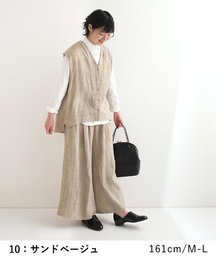 ベスト レディース ジレ 羽織り 重ね着 麻レーヨン ムラ染め 後ろタック 麻 25SS0404, | earth_eco_loco | 14