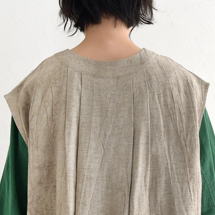 ベスト レディース ジレ 羽織り 重ね着 麻レーヨン ムラ染め 後ろタック 麻 25SS0404, | earth_eco_loco | 18