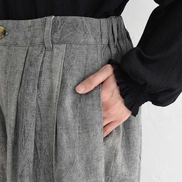 ワイドパンツ レディース フレア 楽ちん ゆったり 麻レーヨン ムラ染め 25SS0404, | earth_eco_loco | 19