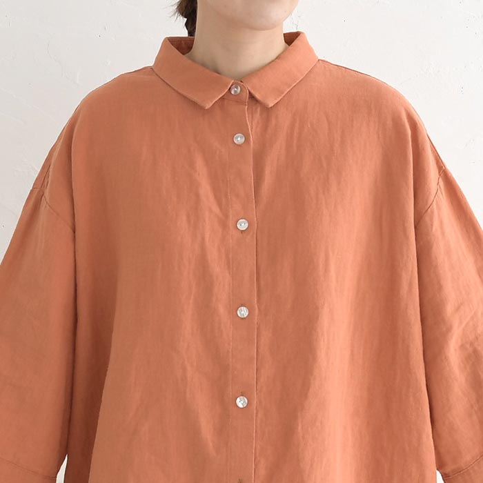 ワイドシャツ ラミー裾ドロスト earth_eco_loco 麻100% 春 夏 30代 40代 50代 26SS0410, | earth_eco_loco | 18
