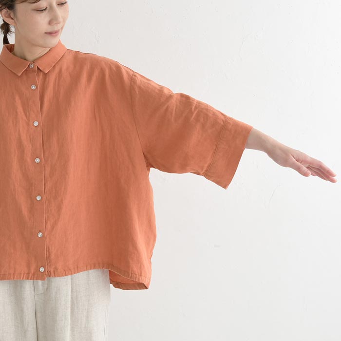 ワイドシャツ ラミー裾ドロスト earth_eco_loco 麻100% 春 夏 30代 40代 50代 26SS0410, | earth_eco_loco | 20