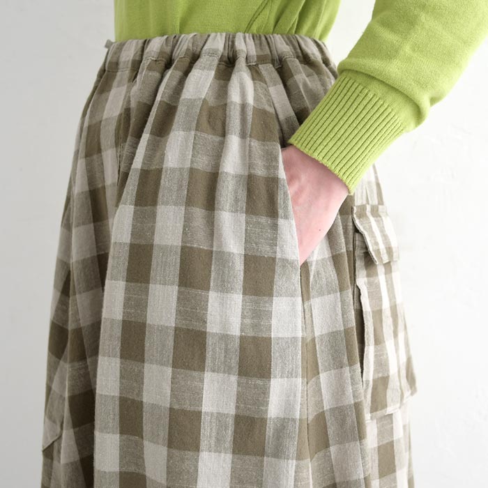 新作早割P5倍 ロングスカート レディース 綿麻 チェック 変形切替 春 夏 30代 40代 50代 26SS0219, | earth_eco_loco | 16