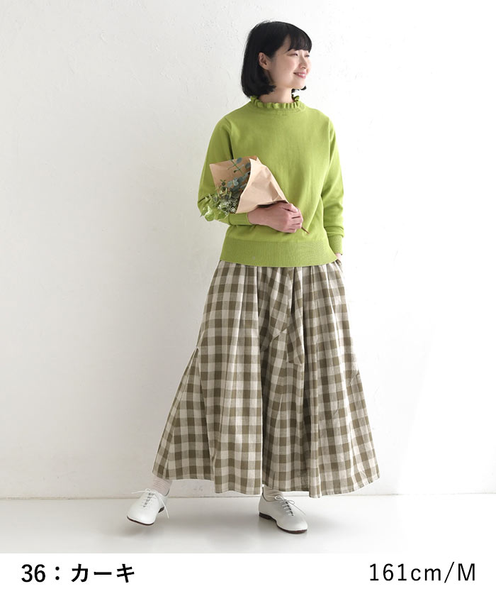 新作早割P5倍 ロングスカート レディース 綿麻 チェック 変形切替 春 夏 30代 40代 50代 26SS0219, | earth_eco_loco | 04