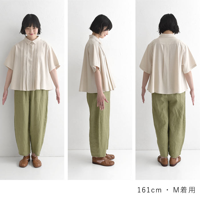 半袖ブラウスリネンコットン フロントタック 綿麻  レディース 春 夏 30代 40代 50代 26SS0417, | earth_eco_loco | 21