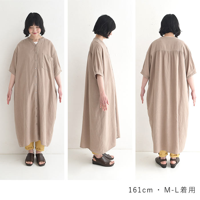 クーポンあり スキッパーワンピース 麻リヨセル 五分袖 earth_eco_loco 春 夏 30代 40代 50代 26SS0327, | earth_eco_loco | 23