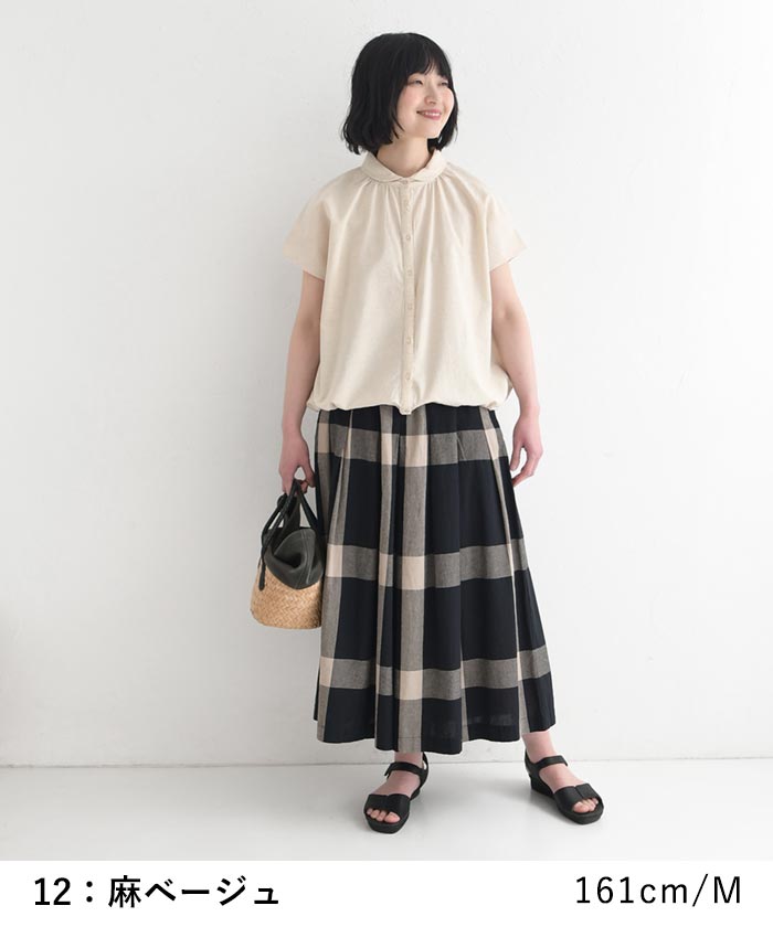 ブラウス 綿麻 リネンコットン 丸襟 裾絞り earth_eco_loco 春 夏 30代 40代 50代 26SS0501, | earth_eco_loco | 14