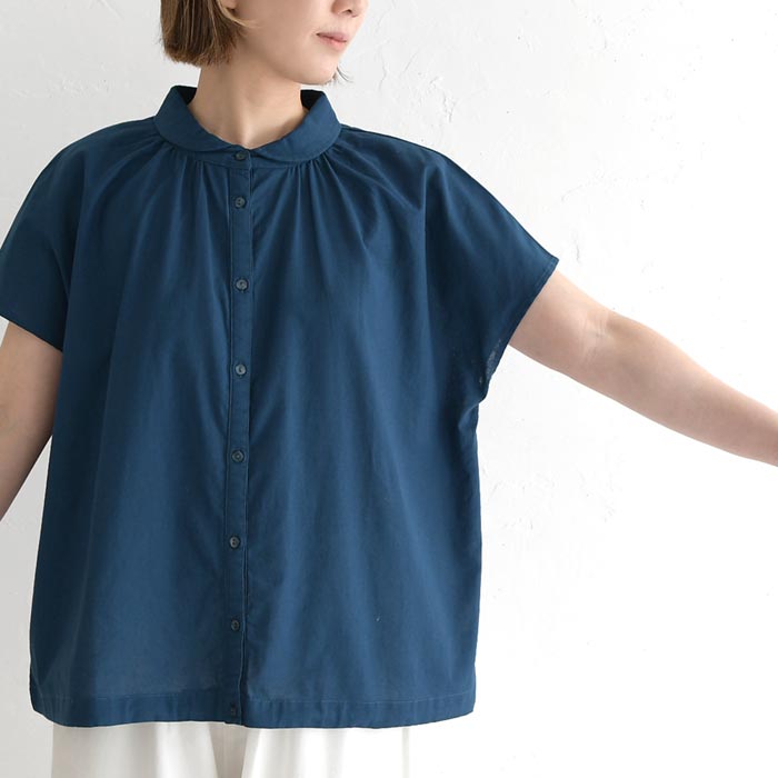 ブラウス 綿麻 リネンコットン 丸襟 裾絞り earth_eco_loco 春 夏 30代 40代 50代 26SS0501, | earth_eco_loco | 21