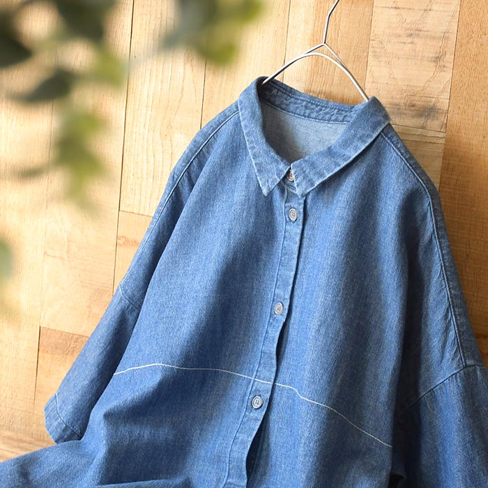 シャツワンピース 綿麻デニム ステッチ使い ワイド earth_eco_loco 春 夏 30代 40代 50代 26SS0508, | earth_eco_loco | 15