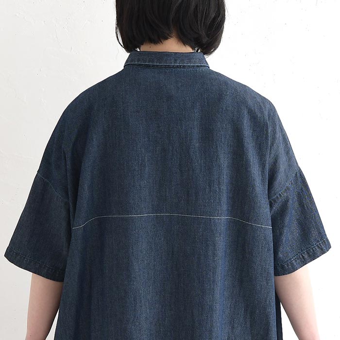シャツワンピース 綿麻デニム ステッチ使い ワイド earth_eco_loco 春 夏 30代 40代 50代 26SS0508, | earth_eco_loco | 17