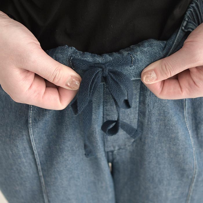 パンツ 綿麻デニム ステッチ使い 裾折り返し テーパードパンツ earth_eco_loco 春 夏 30代 40代 50代 26SS0508, | earth_eco_loco | 20
