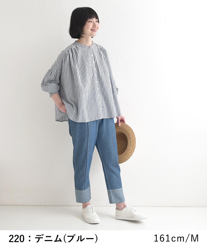 パンツ 綿麻デニム ステッチ使い 裾折り返し テーパードパンツ earth_eco_loco 春 夏 30代 40代 50代 26SS0508, | earth_eco_loco | 05