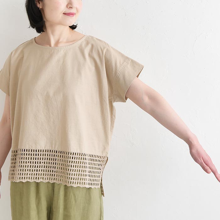 ブラウス カットワークレース 綿麻 プルオーバー earth_eco_loco 夏 春 30代 40代 50代 26SS0604, | earth_eco_loco | 15