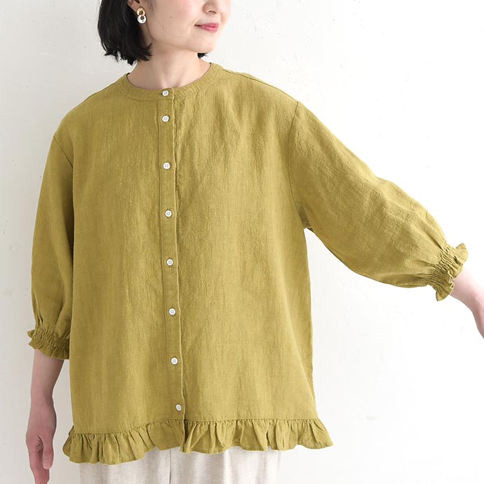 ブラウス 裾フリル 麻リヨセル earth_eco_loco 春 夏 30代 40代 50代 26SS0501, | earth_eco_loco | 20