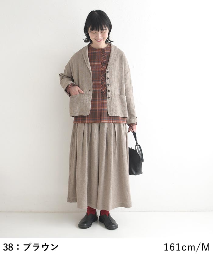 早割10％OFFクーポン ブラウス 綿麻 フリル チェック earth_eco_loco  秋冬 30代 40代 50代 26AW0821, | earth_eco_loco | 15