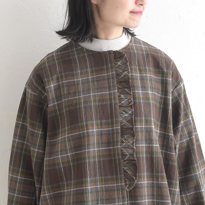 早割10％OFFクーポン ブラウス 綿麻 フリル チェック earth_eco_loco  秋冬 30代 40代 50代 26AW0821, | earth_eco_loco | 16
