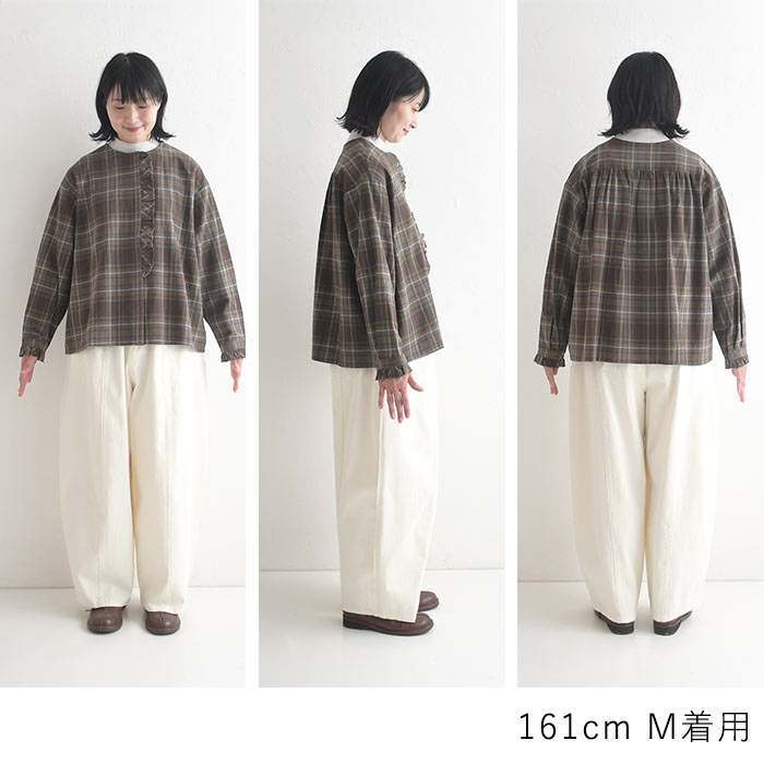 早割10％OFFクーポン ブラウス 綿麻 フリル チェック earth_eco_loco  秋冬 30代 40代 50代 26AW0821, | earth_eco_loco | 21