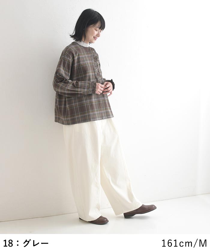 早割10％OFFクーポン ブラウス 綿麻 フリル チェック earth_eco_loco  秋冬 30代 40代 50代 26AW0821, | earth_eco_loco | 05
