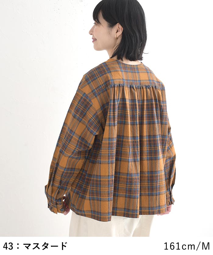 早割10％OFFクーポン ブラウス 綿麻 フリル チェック earth_eco_loco  秋冬 30代 40代 50代 26AW0821, | earth_eco_loco | 09