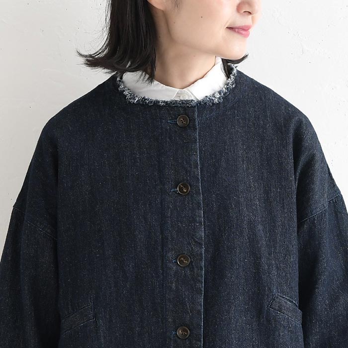 早割10％OFFクーポン ジャケット 9.5ozデニム ノーカラー earth_eco_loco  秋冬 30代 40代 50代 26AW0821, | earth_eco_loco | 12