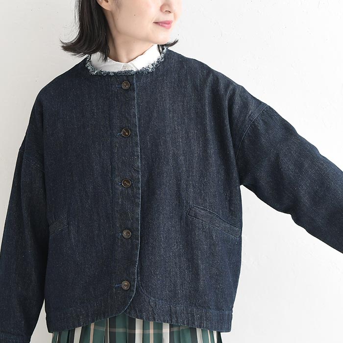 早割10％OFFクーポン ジャケット 9.5ozデニム ノーカラー earth_eco_loco  秋冬 30代 40代 50代 26AW0821, | earth_eco_loco | 14