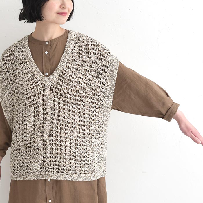 クーポンあり ニットベスト綿混メランジニット サマーニット earth_eco_loco 春 夏 30代 40代 50代 26SS0327, | earth_eco_loco | 20