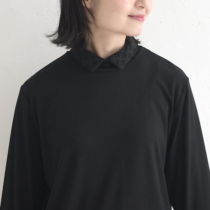 カットソー 襟レース使い ハイネック 柔らかストレッチ earth_eco_loco  秋 冬 30代 40代 50代 26AW0904, | earth_eco_loco | 15
