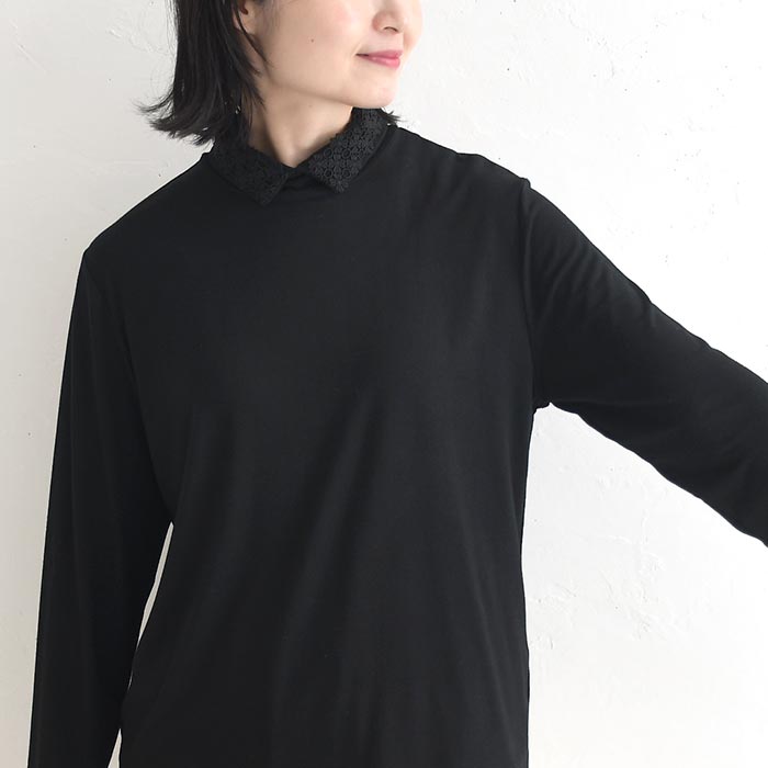 カットソー 襟レース使い ハイネック 柔らかストレッチ earth_eco_loco  秋 冬 30代 40代 50代 26AW0904, | earth_eco_loco | 17